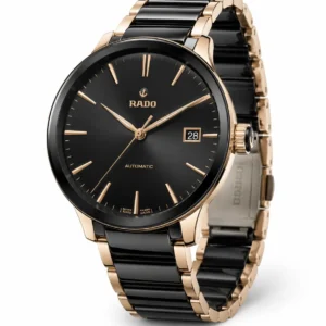 Rado Luxury Black Ceramic Automatic Watch with Rose Gold Accents